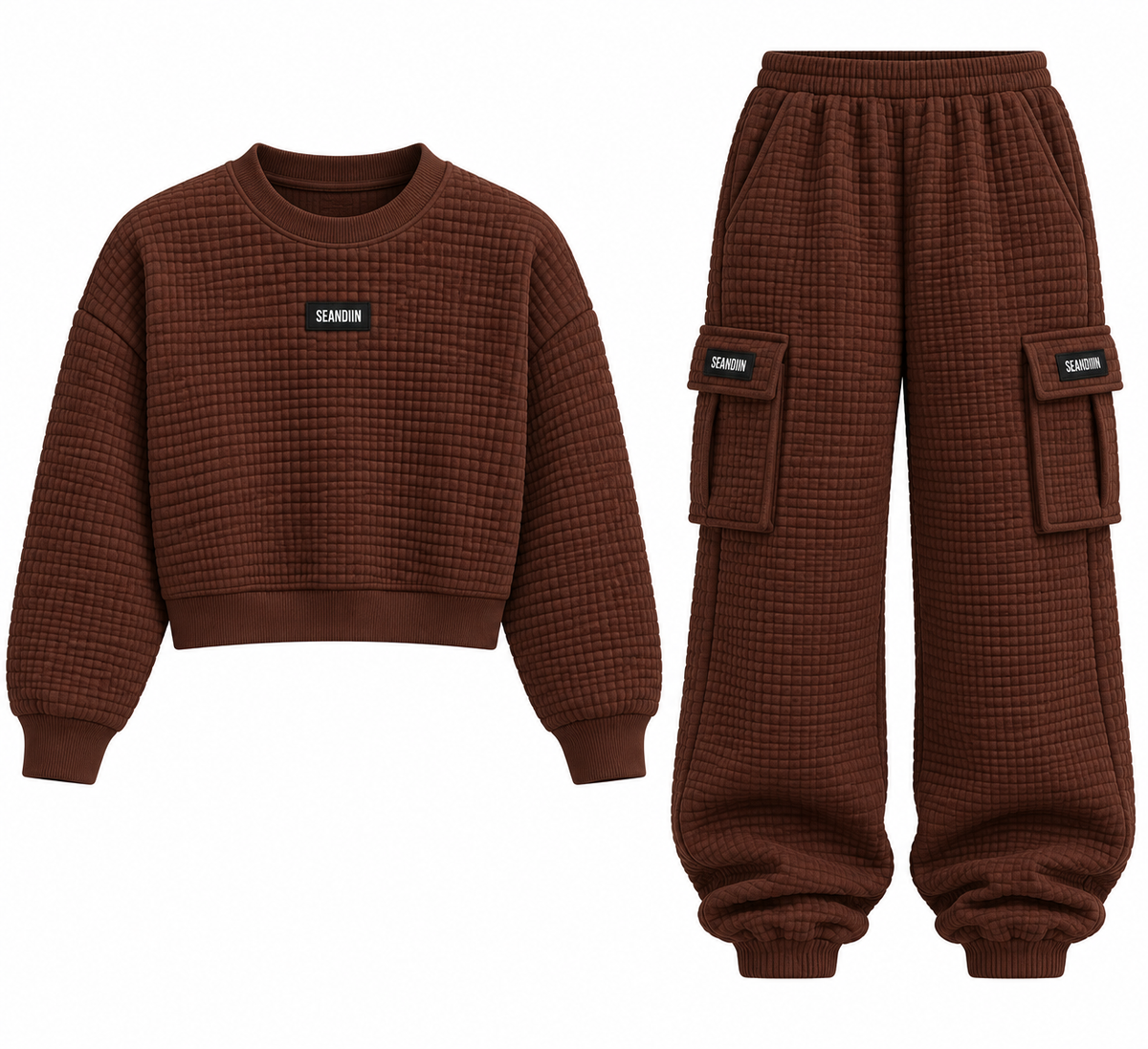 Brown Waffle Knit Cargo Set