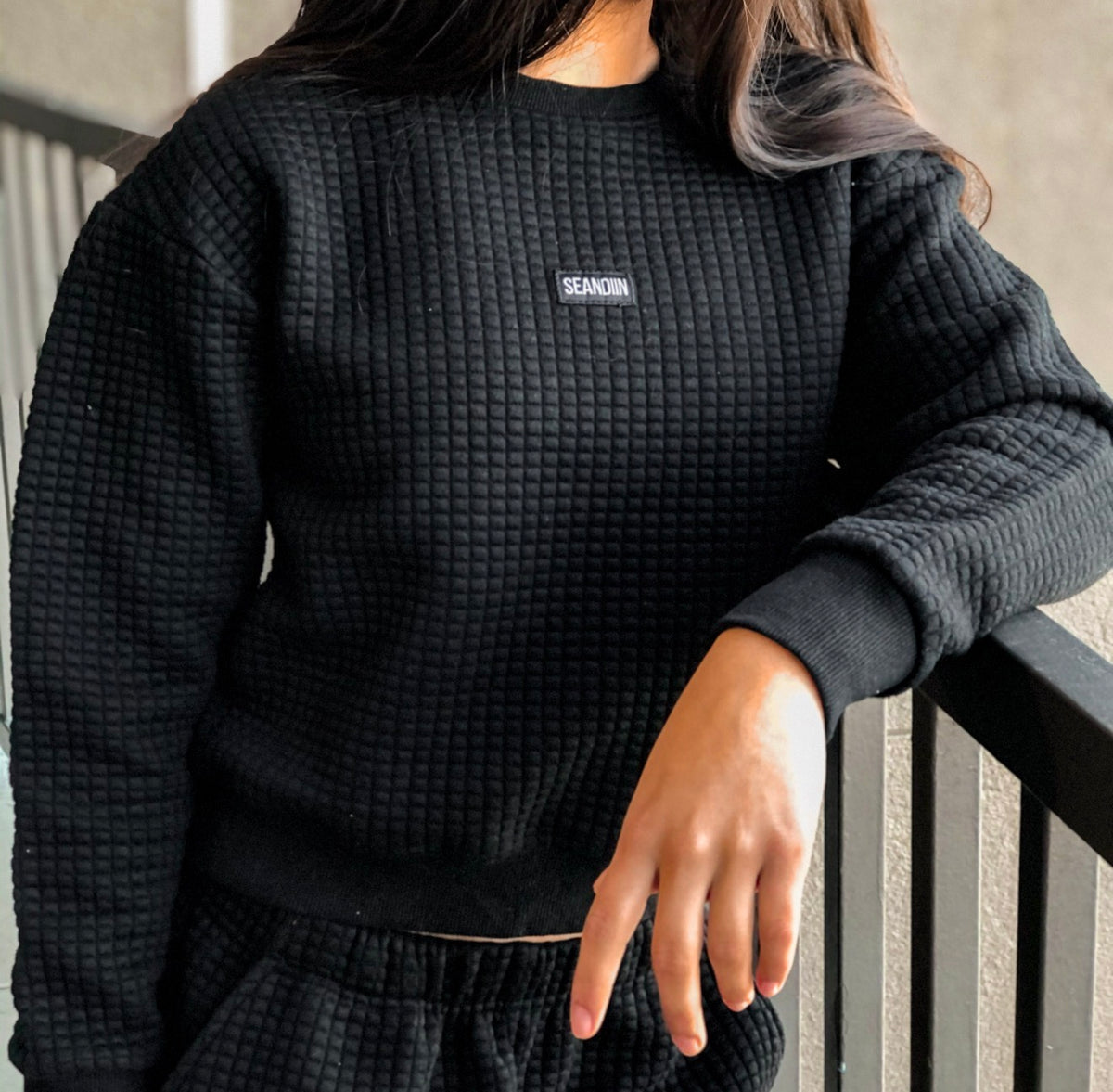 Waffle Knit Cropped Crewneck