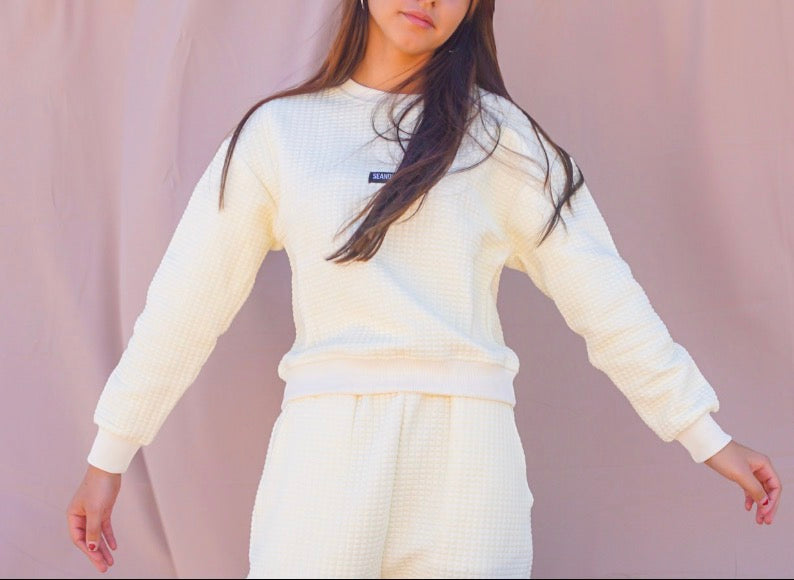 Waffle Knit Cropped Crewneck
