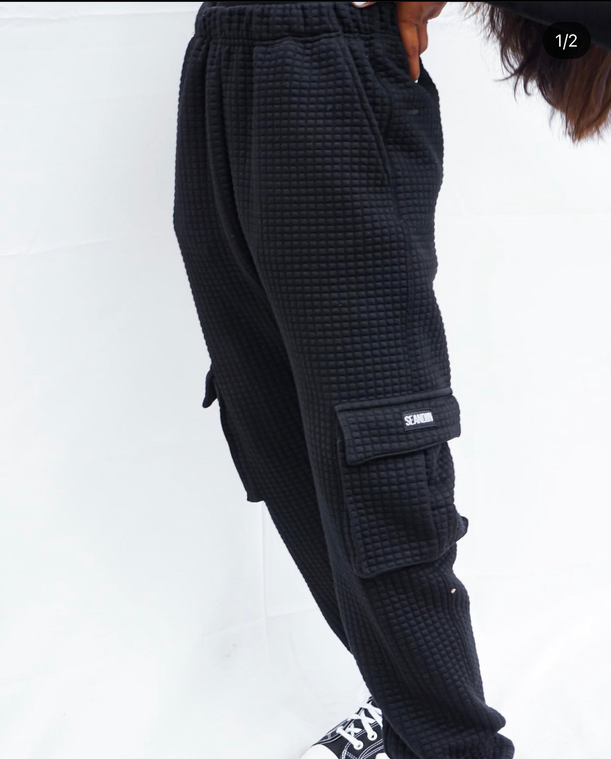 Black Waffle Knit Cargo Set