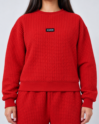 Waffle Knit Cropped Crewneck