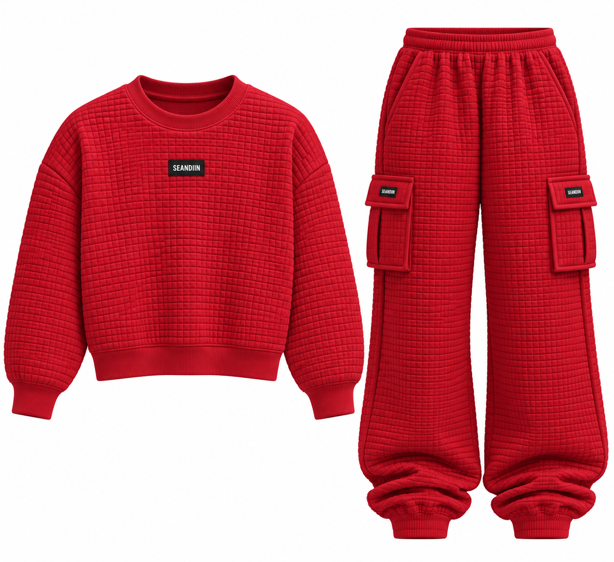 Red Waffle Knit Cargo Set