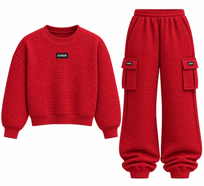 Red Waffle Knit Cargo Set