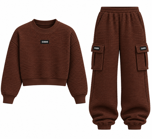 Brown Waffle Knit Cargo Set