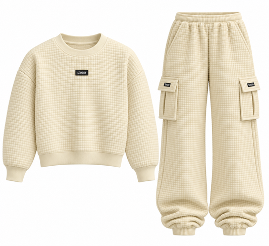 Cream Waffle Knit Cargo Set
