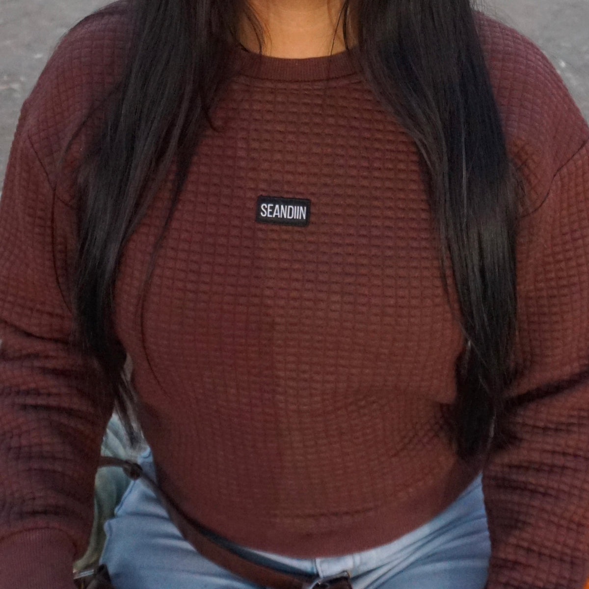 Waffle Knit Cropped Crewneck
