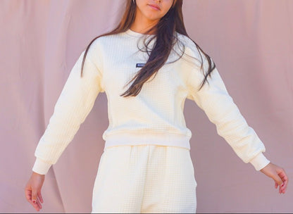 Waffle Knit Cropped Crewneck