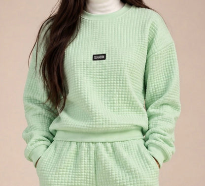 Waffle Knit Cropped Crewneck