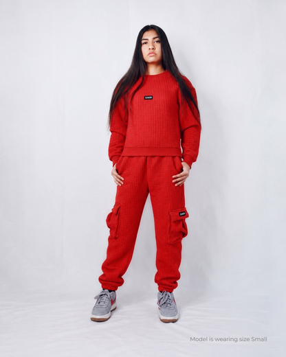 Red Waffle Knit Cargo Set