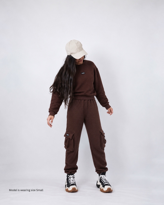 Brown Waffle Knit Cargo Set